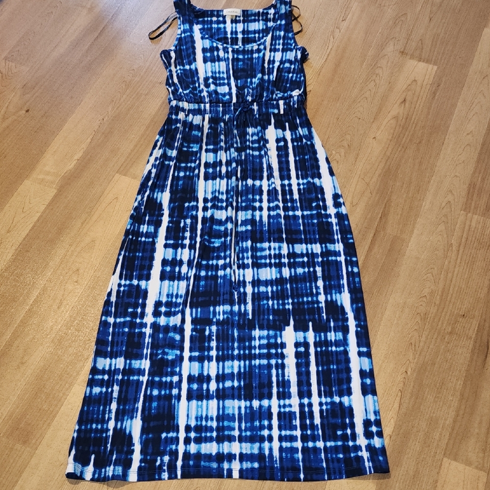 Calvin Klein Blue and White Tie-Dye Maxi Dress